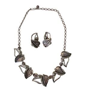 Vintage Sarah Coventry Wind Song Silver Leaf Set Necklace & Earrings Demi-Parure
